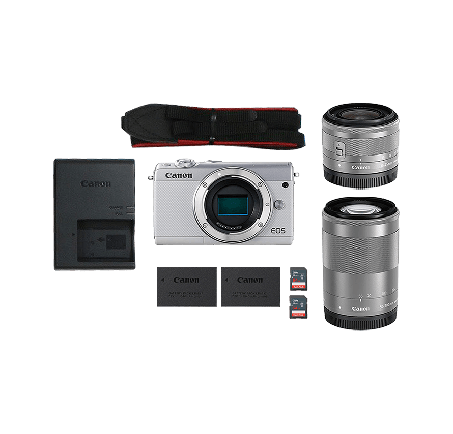 Canon EOS M200 標準&望遠レンズセット　ホワイト　ミラーレス一眼カメラレンタル