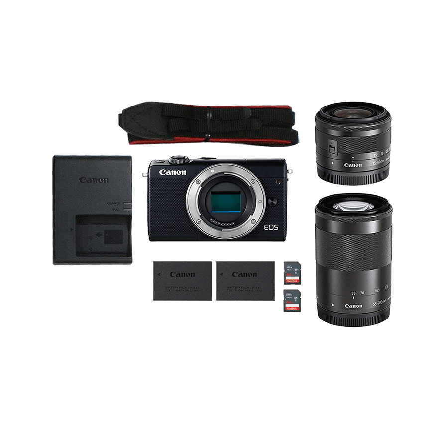 Canon EOS M200 標準&望遠レンズセット　ブラック　ミラーレス一眼カメラレンタル
